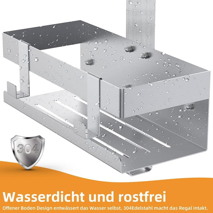 Melko Duschablage zum Hängen Edelstahl Duschregal ohne Bohren Duschkorb | inkl. Glasschutz | Shampoo