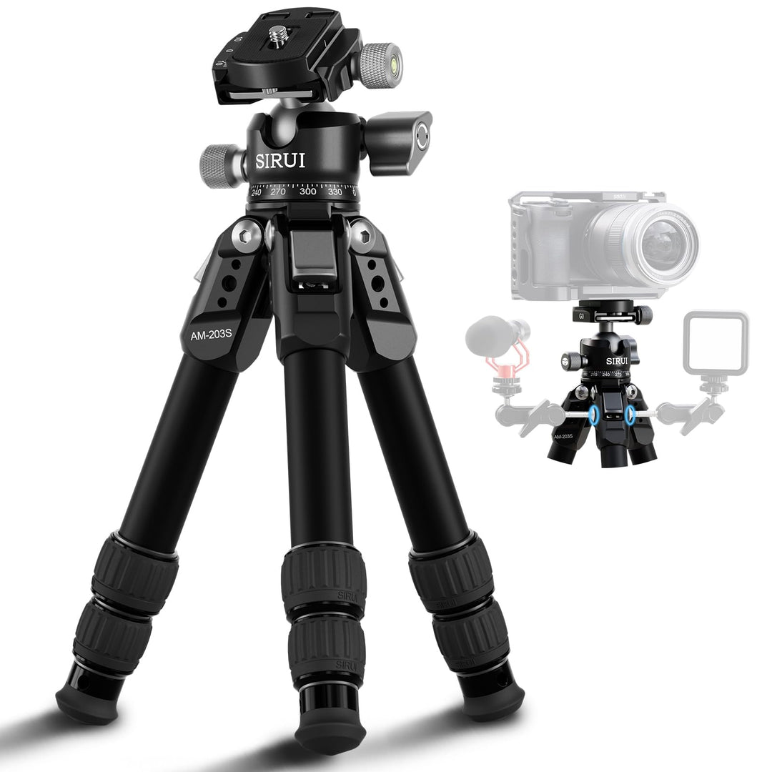 SIRUI AM-203S Mini-Stativ Aluminium Tischstativ mit Flacher Kugelkalotte, Klein mini Tripod Kompakt