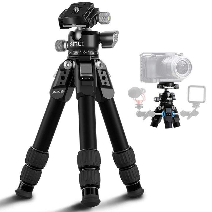 SIRUI AM-203S Mini-Stativ Aluminium Tischstativ mit Flacher Kugelkalotte, Klein mini Tripod Kompakt