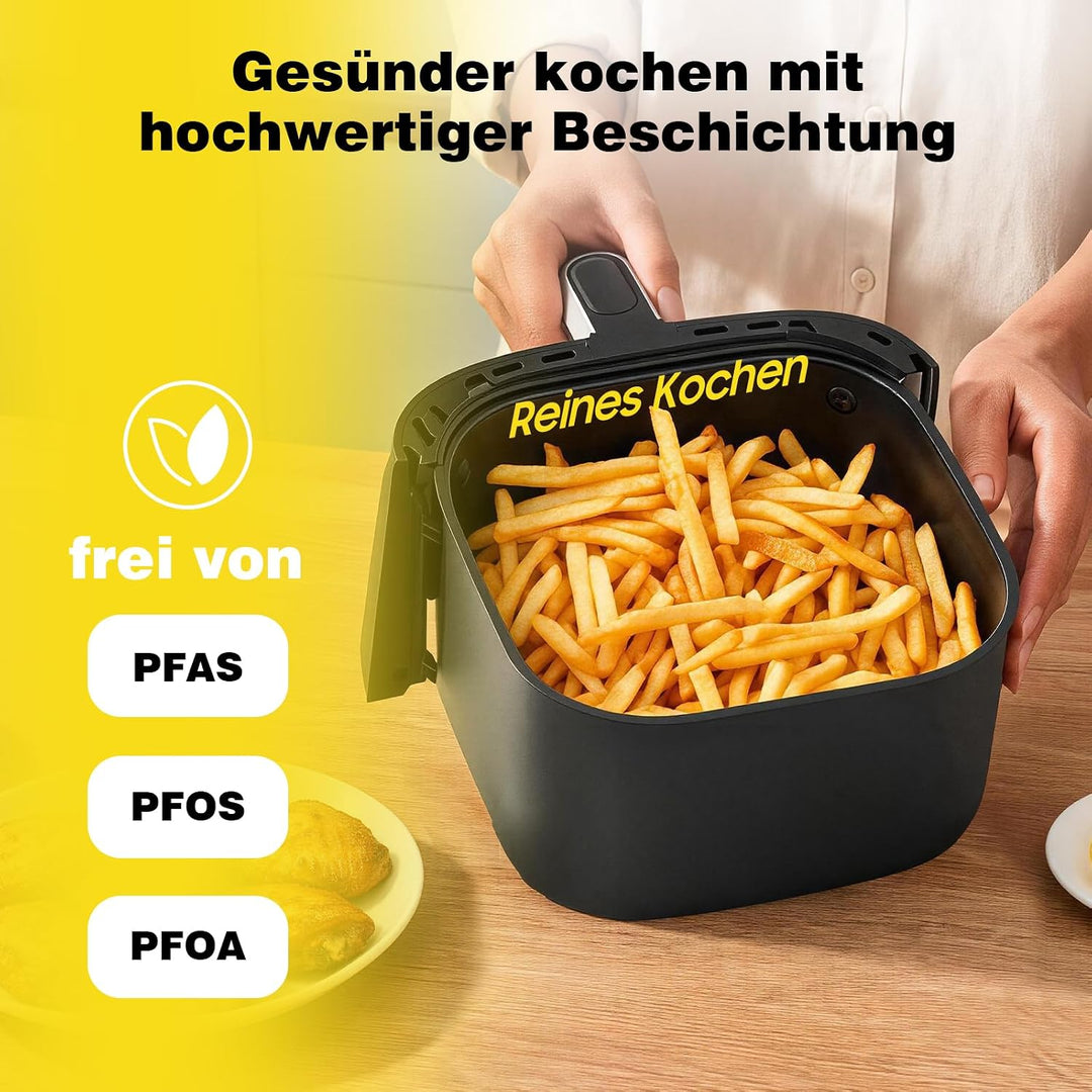 Heissluftfritteuse XL 6L, Airfryer mit 9 Programmen, Warmhaltefunktion, Touchscreen, Ohne PFAS, 1650