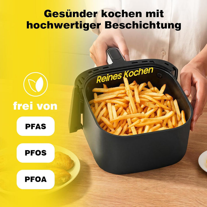 Heissluftfritteuse XL 6L, Airfryer mit 9 Programmen, Warmhaltefunktion, Touchscreen, Ohne PFAS, 1650