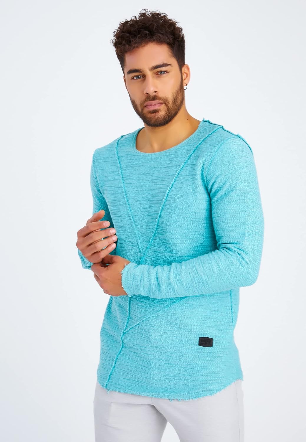 Leif Nelson Herren Pullover Rundhals-Ausschnitt Schwarzer Männer Longsleeve dünner Pulli Sweatshirt