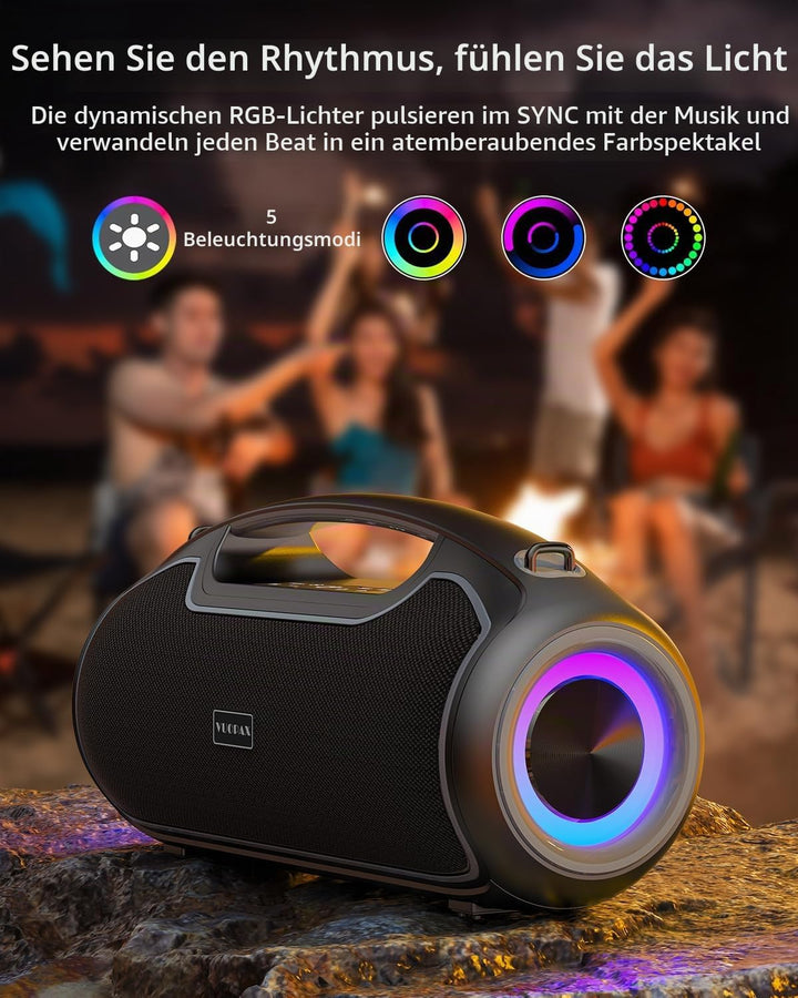 Bluetooth Lautsprecher, Tragbare Musikbox Bluetooth 5.3 mit 2 * Subwoofer,200W Spitzenleistung/Bass