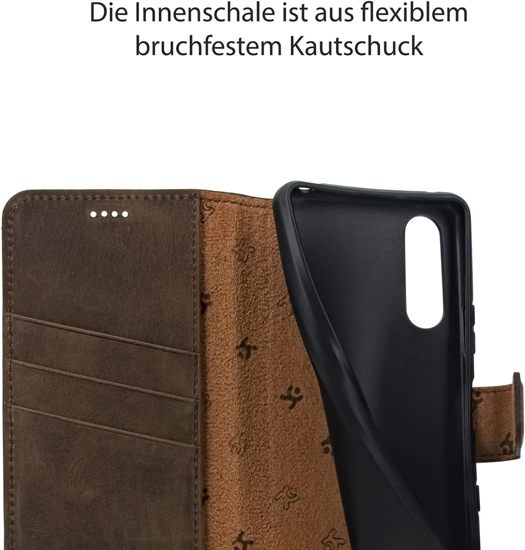 Suncase Book-Style Hülle kompatibel mit Sony Xperia 10 IV (2022) Leder Tasche (Slim-Fit) Lederhülle