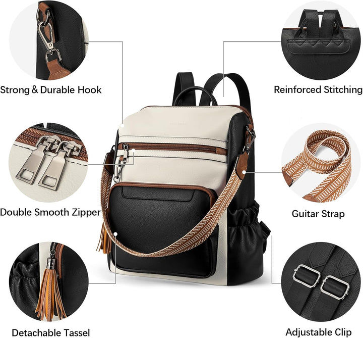 BOSTANTEN 2 Pieces Leder Rucksack Damen Freizeitrucksack Reise Handtasche Rucksackhandtasche Tagesru