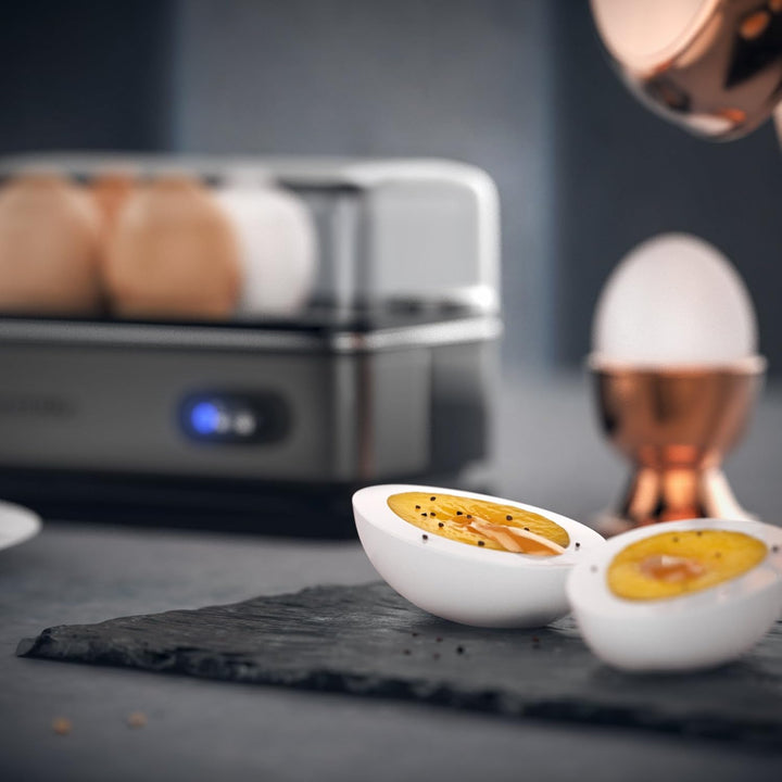 Arendo - SET Toaster MANHA mit Eierkocher SIXCOOK Edelstahl Cool grey, Toaster 4 Scheiben LED-Displa