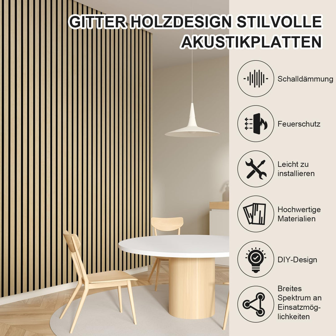 Akustikpaneele Holz 0,72㎡ - 1 Satz 120x60cm Rohholz Farbe Wandpaneele 3D, Moderne Akustiklösung für