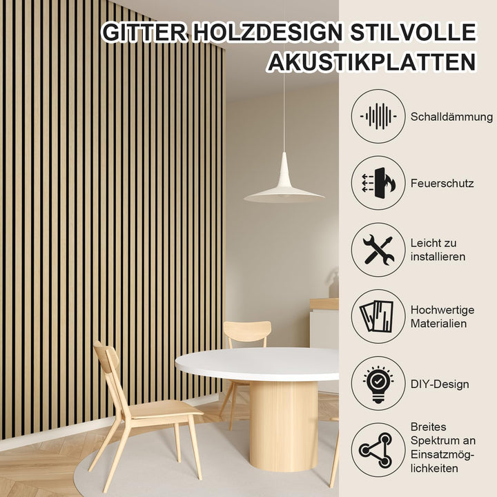 Akustikpaneele Holz 0,72㎡ - 1 Satz 120x60cm Rohholz Farbe Wandpaneele 3D, Moderne Akustiklösung für