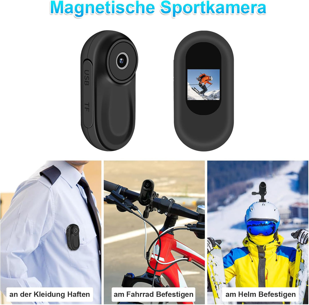 Action Cam, 120° Tragbare Sportkamera mit 0,63-Zoll-Display, Mini-Körperkamera HD 1080P Helm ActionK