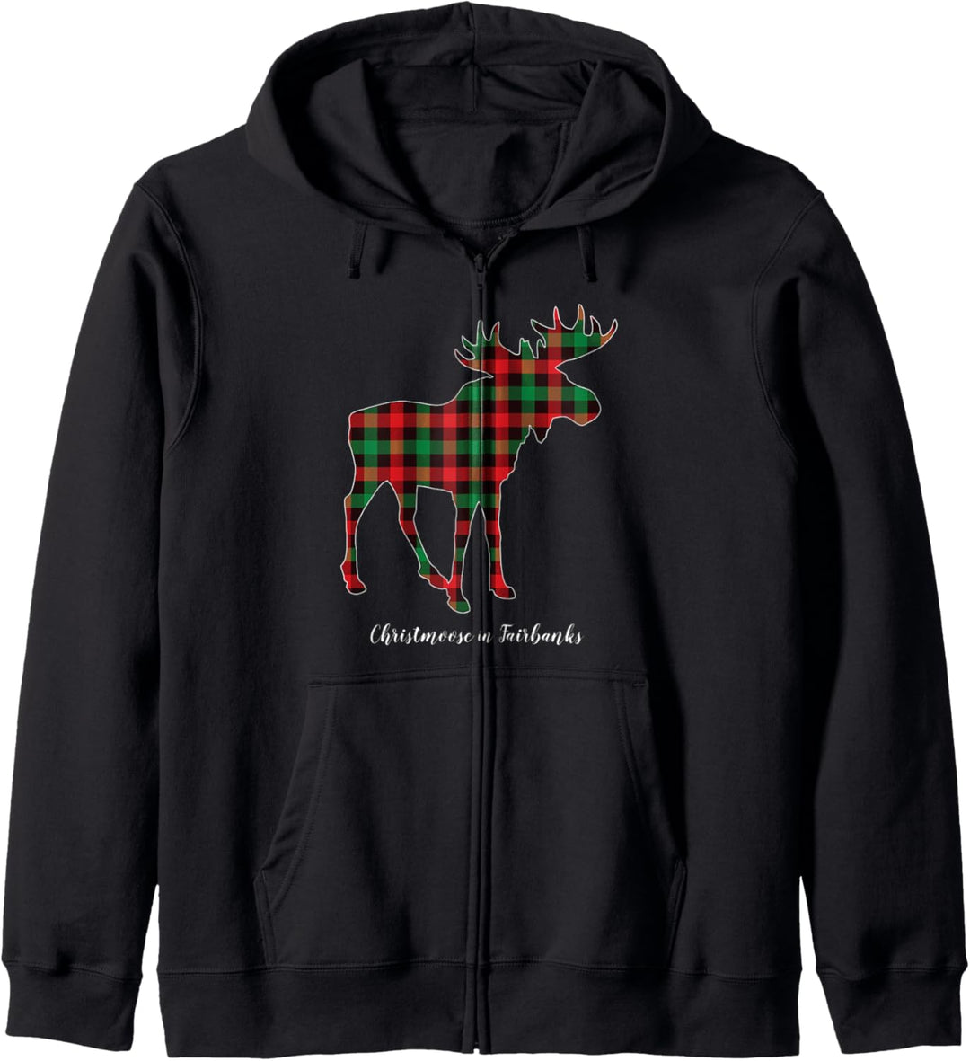 "Christmoose In Fairbanks" Elch-Büffelrot & grün kariert Kapuzenjacke