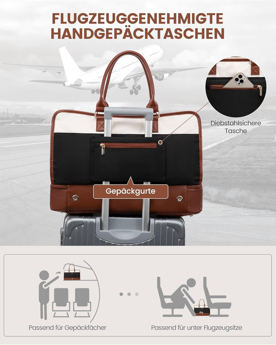 LOVEVOOK Reisetasche Weekender Damen Gross, 50L Handgepäck Tasche für Flugzeug, Kliniktasche Geburt