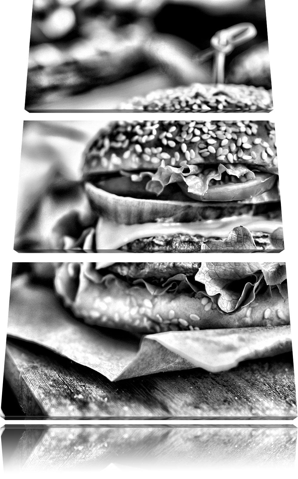 Pixxprint Burger und Pommes als Leinwandbild/Grösse: 3 Teilig (120x80) cm/Wandbild/Kunstdruck/fertig