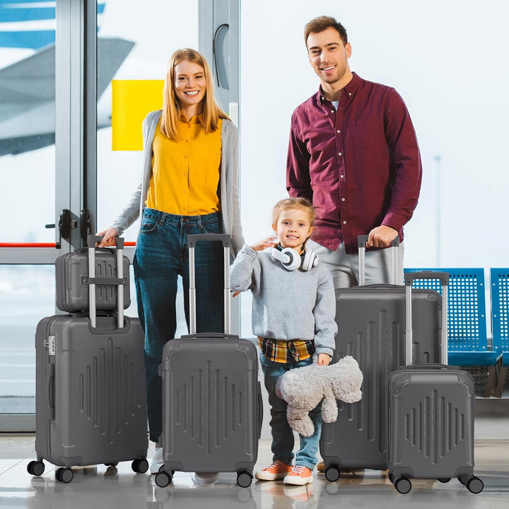 LALAHO Kofferset 5 teilig, Reisekoffer Set mit Kosmetikkoffer, Hartschalen Koffer Set aus ABS, Gepäc