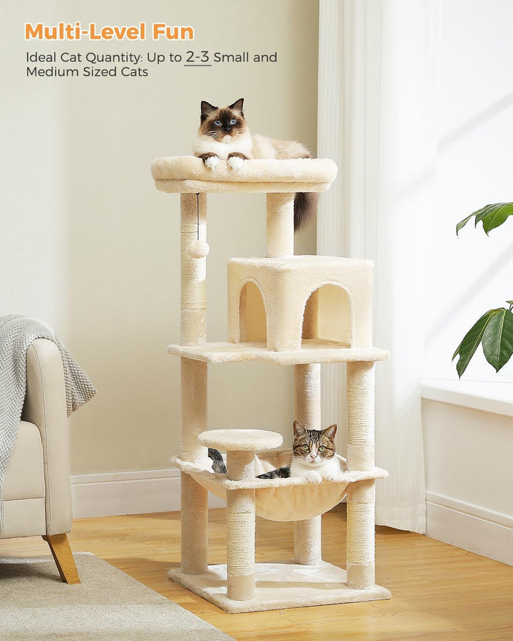 PAWZ Road Katzenbaum mit Metall-Plüsch-Hängematte, Katzenturm für ausgewachsene Katzen mit 2-türigem