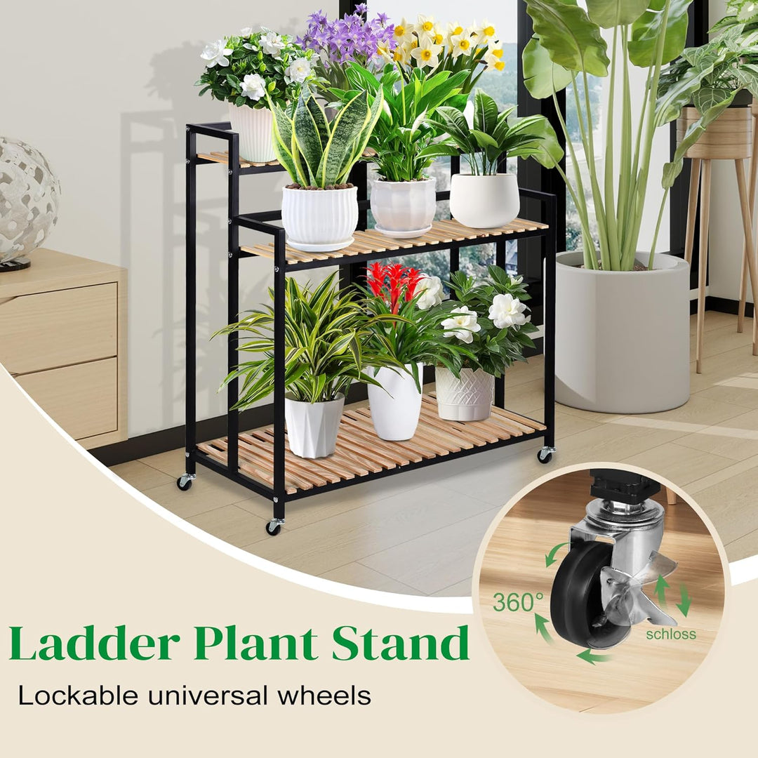 3-Tier Metallisches Pflanzenregal Klappregal mit Rollen – platzsparendes Etagen-Design für Innen & A