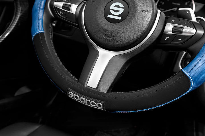 SPARCO SPC1108AZ Universal Steering Wheel Cover L-Sport Color Blue for car, Set of 4 L-SPORT BLAU, L