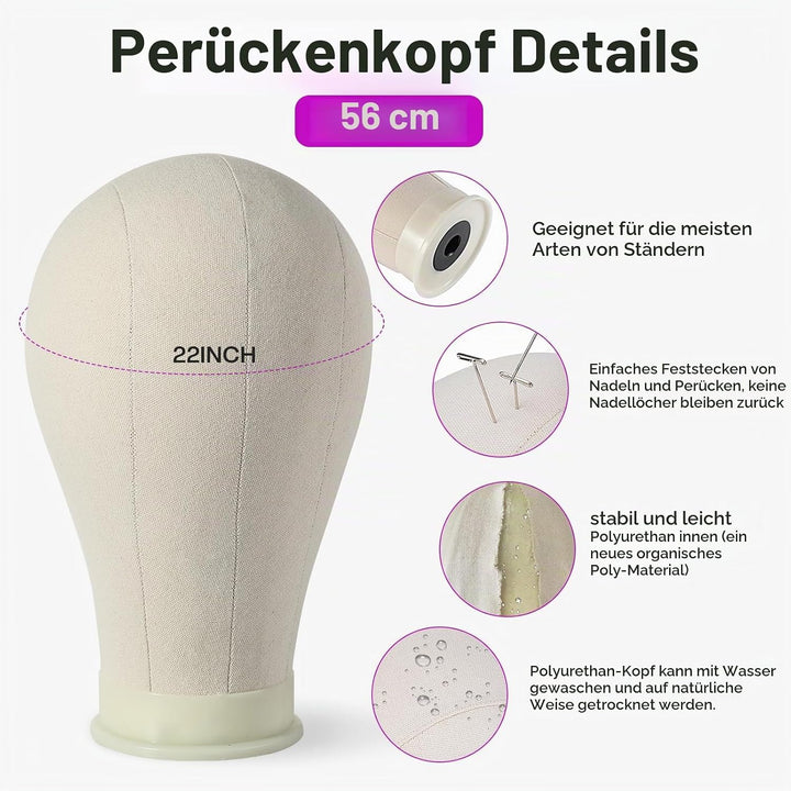 Perückenkopf 22"(56cm),Neverland Beauty Perücke kopf mit Perückenständer,Perücke machen Mannequin Ko