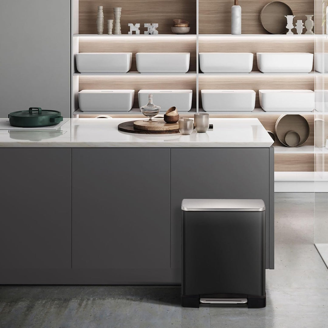 EKO E-Cube Tretmülleimer 20L Metall (32 x 36.6 x 44.5 cm, Dämpfer-System, Fingerabdruck frei, Stay-O