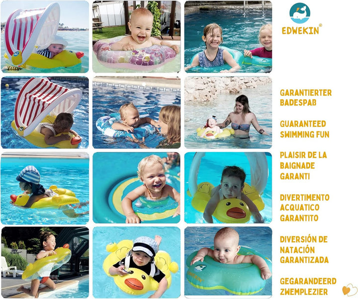 EDWEKIN® Premium Baby Schwimmring mit Sonnendach | Süsser Enten-Schwimmreifen mit UV-Schutz 50+| Sch