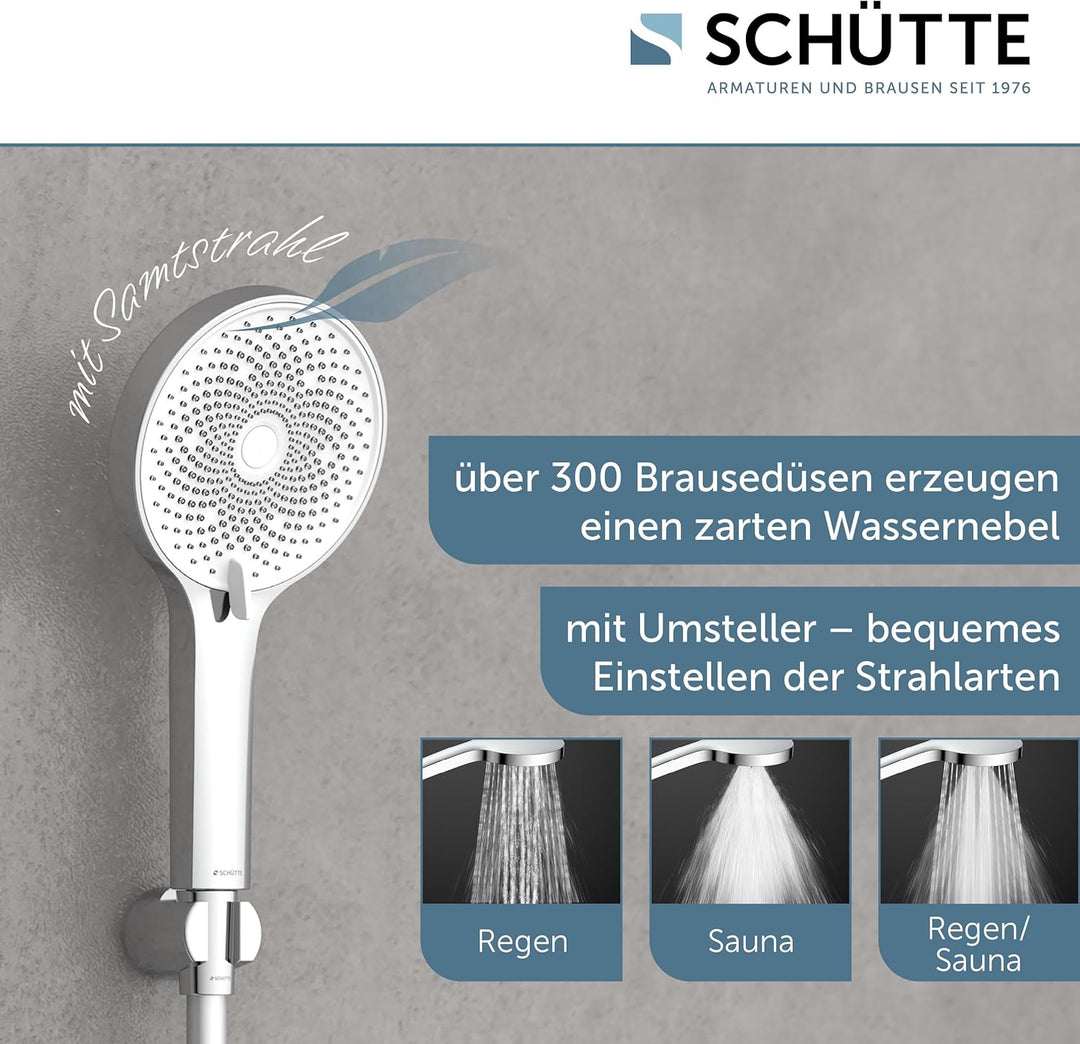 SCHÜTTE Handbrause SAMOA RAIN | Samtstrahl-Technologie | Duschkopf mit über 300 Düsen | 3 einstellba