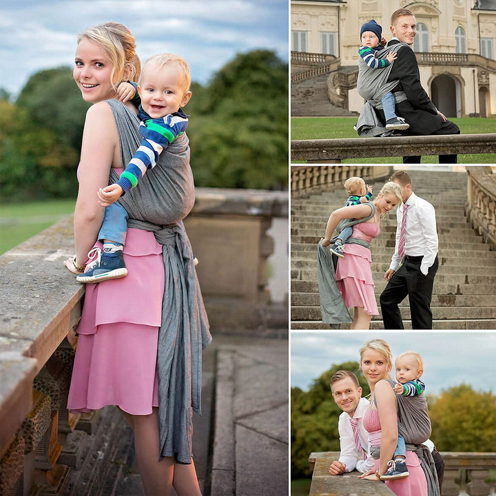 Hoppediz Tragetuch Baby Neugeboren ab Geburt, gewebt aus 100% Baumwolle, London grau 3,70 m 3,70 x 0