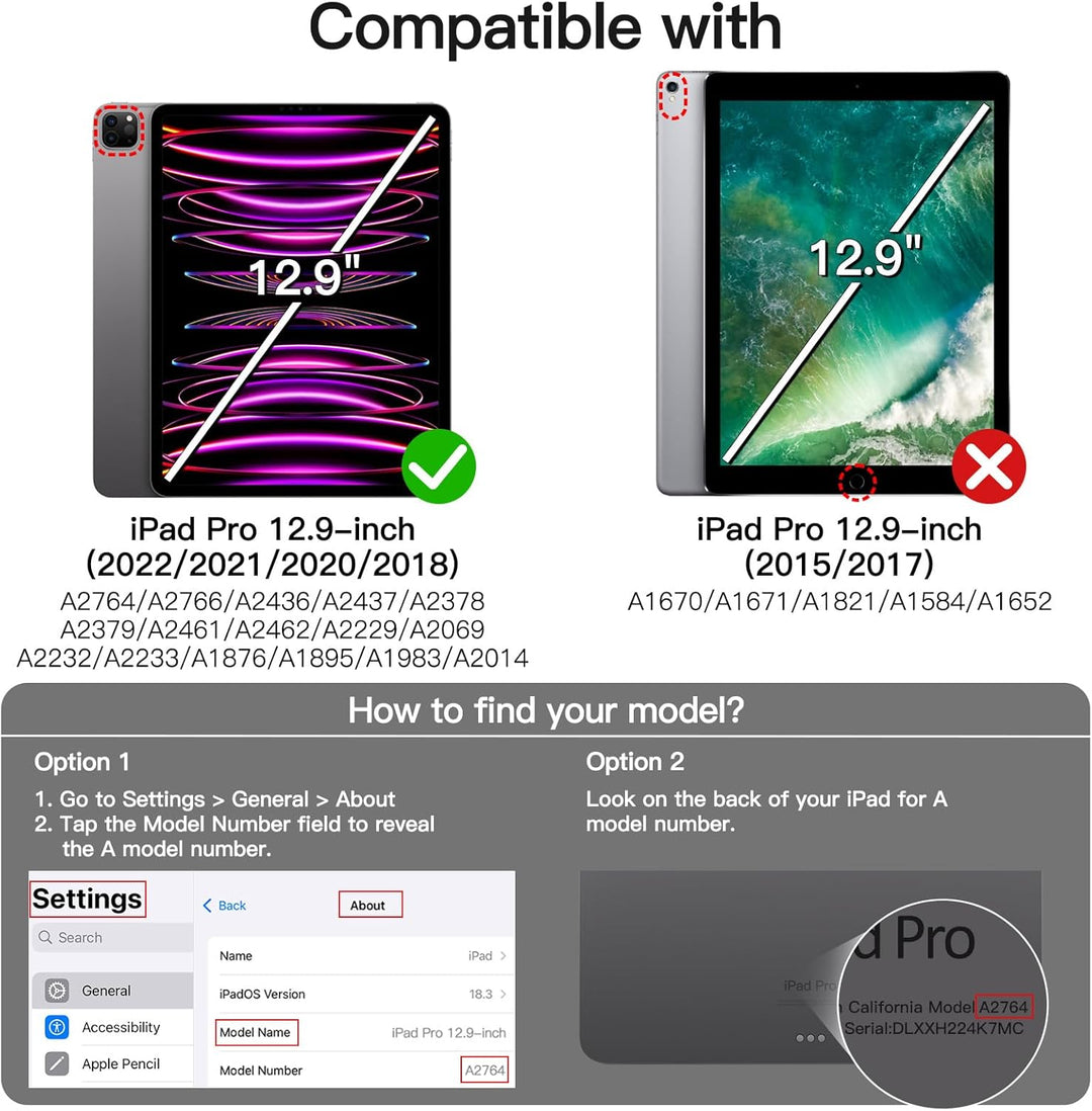 JETech Rotierende Hülle für iPad Pro 12,9 Zoll (2022/2021/2020/2018) mit Stifthalter, 360 Grad Drehb