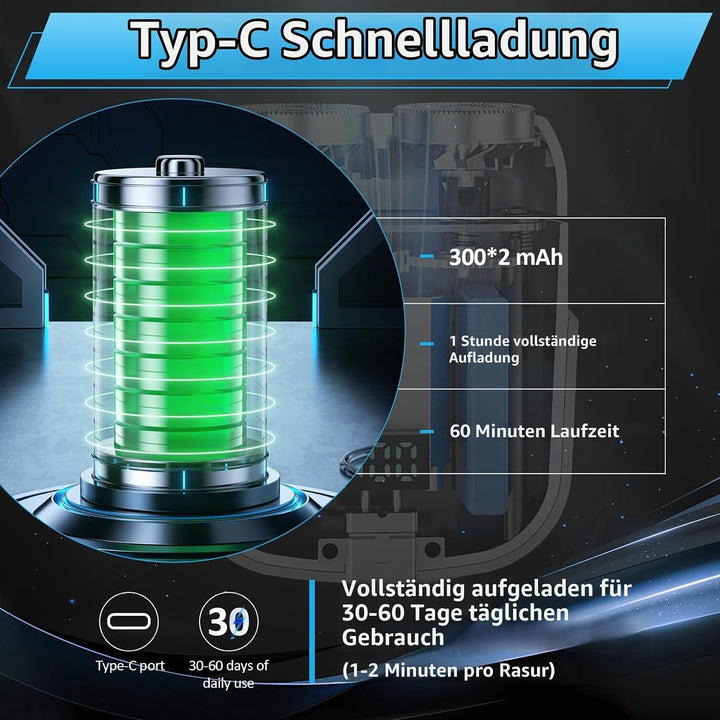 Mini Elektrischer Rasierer, IPX7 Wasserdicht Elektrischer Rasierer Herren, Kabellos Rotationsrasiere