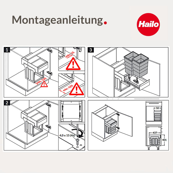 Hailo Abfallsammler 3666901 | 2x 13 L Swing Tandem | Mülltrennungssystem | Einbau-Abfalleimer inkl.