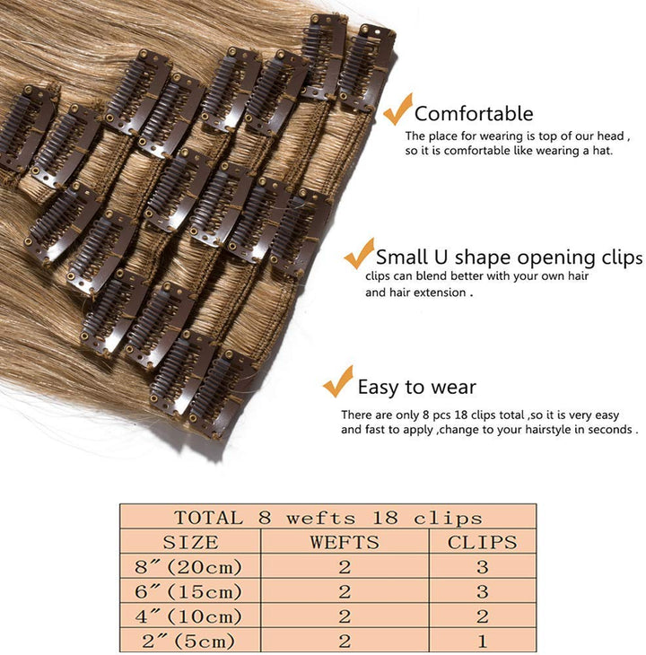 SEGO Clip in Haarverlängerung Echthaar 8 Tressen dünn Extensions 100% Remy Human Haar Haarteil günst