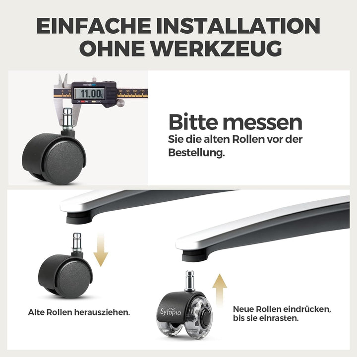 Bürostuhl Rollen 11mm x 22 mm, 5er Set Rollen für Bürostühle, Super Leise und Weiche für Hartböden,