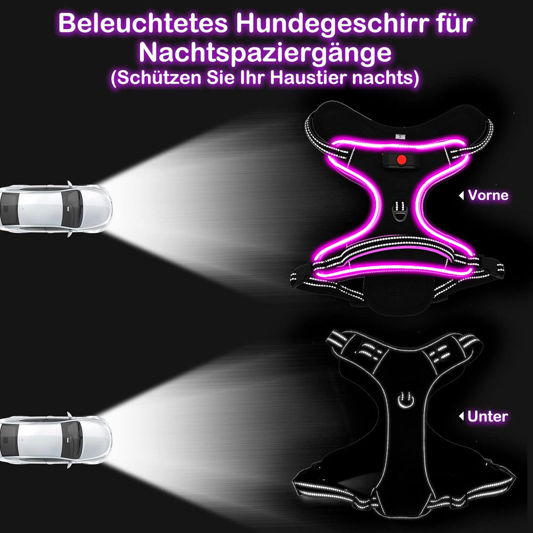 Hundegeschirr Leuchtend Wiederaufladbares Leuchtgeschirr für Hunde Led Beleuchtetes Hundegeschirr fü