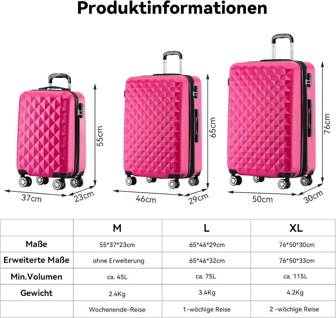 BEIBYE Kofferset 4 Zwillingsrollen Hartschale Trolley Koffer Reisekoffer Reisekofferset Gepäckset in