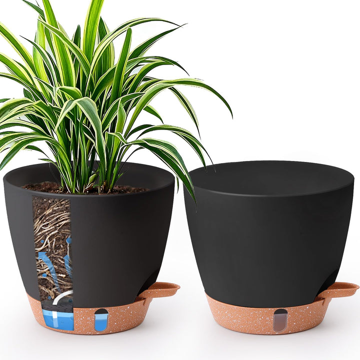 T4U 2er Set Automatische Bewässerung Übertopf 20 cm Durchmesser, Kräutertopf Küche, Kräutertöpfe – g