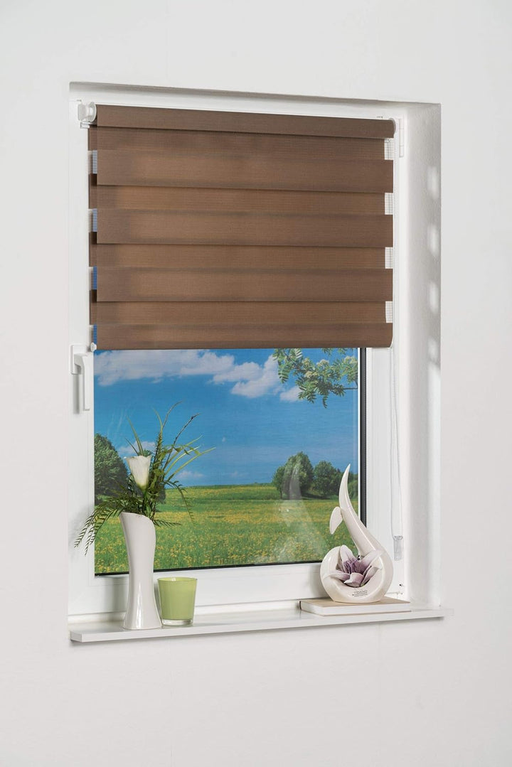 K-home Klemmfix Doppelrollo Madrid ohne Bohren Mokka 80 x 150 cm (B x L), Mokka 80 x 150 cm (B x L)
