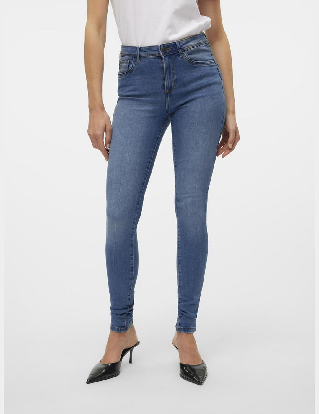 VERO MODA Damen VMTANYA MR S Piping Jeans VI207 GA 10225234 XXS / 30L Medium Blue Denim, XXS / 30L M