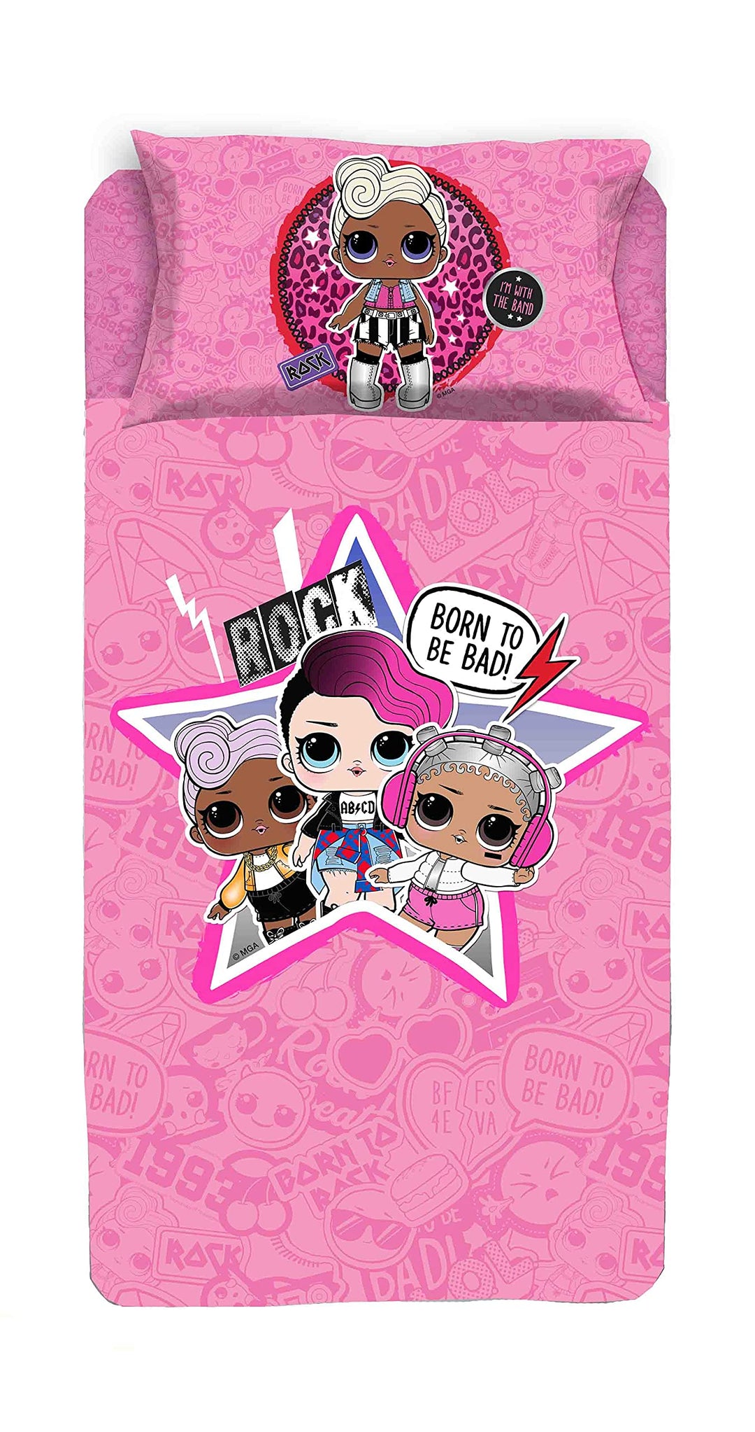 Lolo Surprise Rosa-Set für Mädchen, Einzelbett, Bettlaken und Kissenbezug, Mehrfarbig