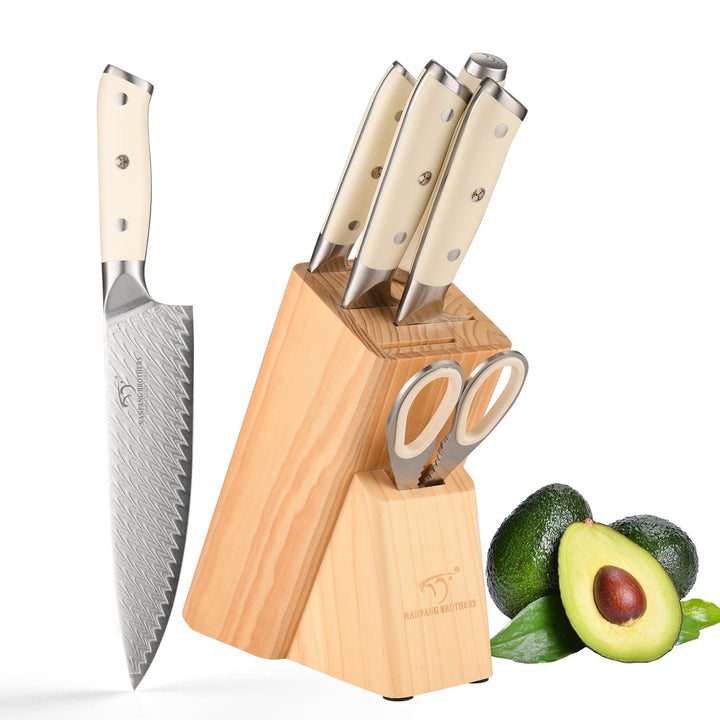 NANFANG BROTHERS Profimesser Damaskus Messerblock Holz Set 6er Damastmesser küchenmesser Kochmesser-