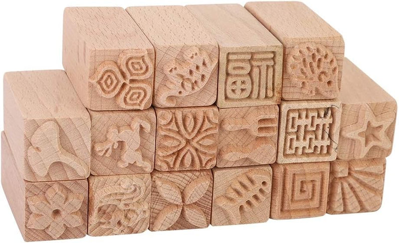 Atyhao Holz Ton Keramik Stempel, 16Pcs Keramik Werkzeuge Briefmarken Ton Dekorative Stempel Handgesc