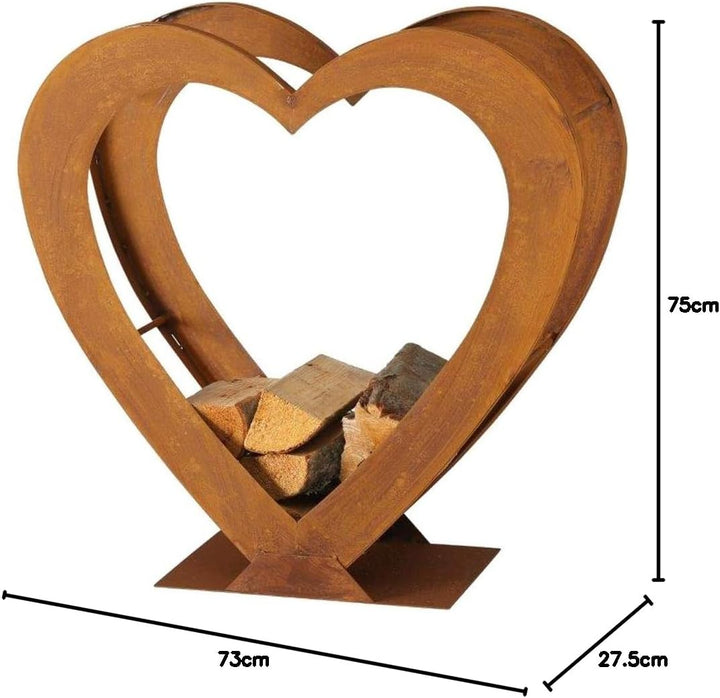 Boltze Regal Kamin Feuer Holz Aufbewahrung Ständer Herz Design Rost Innen Aussen Deko H 75 cm