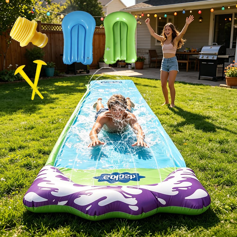 15.75ft/480cm Wasserrutsche Garten für Kinder, mit 2 Bodyboards, Wasserrutsche mit Sprinkler Sommer