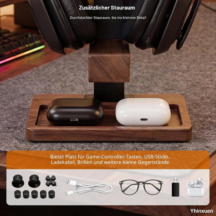 2-in-1-Controller-Halter und Kopfhörer-Ständer, doppelstöckiges Aufbewahrungsregal ausMassivholz für