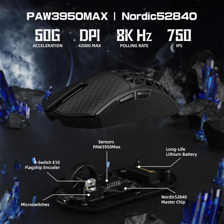 ATTACK SHARK R5 Ultra Carbonfaser HyperSpeed Kabellose Gaming-Maus, 39g Ultraleichte Maus mit Gripta