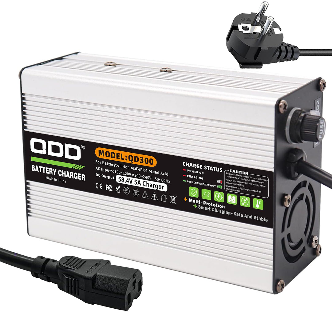 QDD 58,4 V 5 A Ladegerät 58,4 V LiFePO4 Batterieladegerät DC C13 N+ L-Anschluss für 16S 48 V LiFePO4