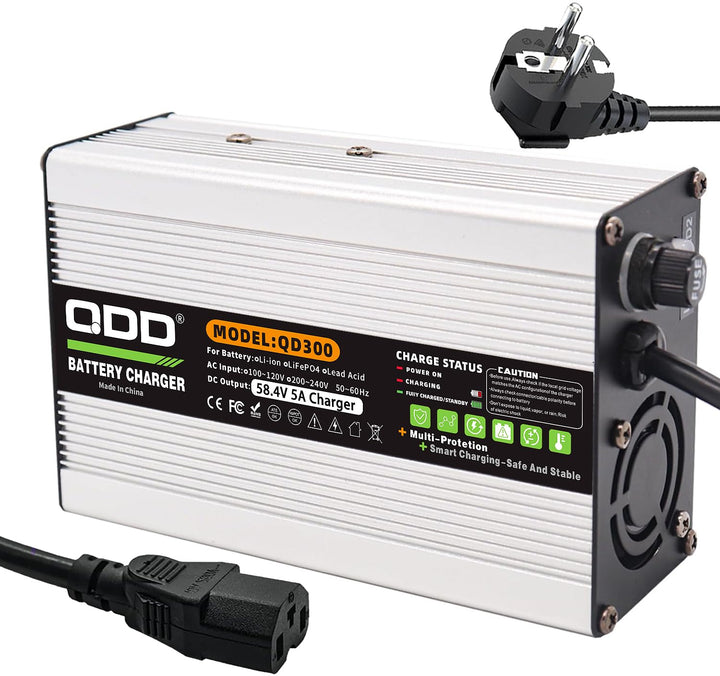 QDD 58,4 V 5 A Ladegerät 58,4 V LiFePO4 Batterieladegerät DC C13 N+ L-Anschluss für 16S 48 V LiFePO4
