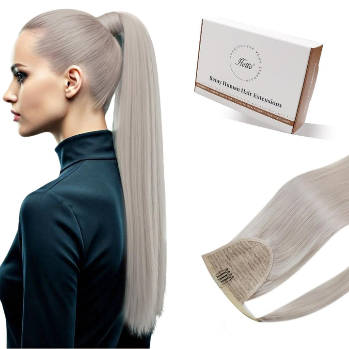 Hetto Extensions Echthaar Zopf Platinblond 40cm 80g - Zopfverlängerung mit Hoher Frisur-Stabilität,