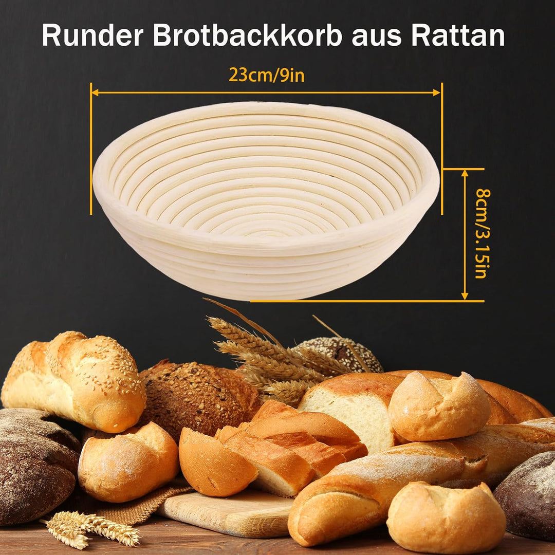 1er-Set Gärkörbchen, Gärkorb, Runde Gärkorb Zum Brotbacken-Set, Brotkorb Mit Brotmesser mit fünf Kli