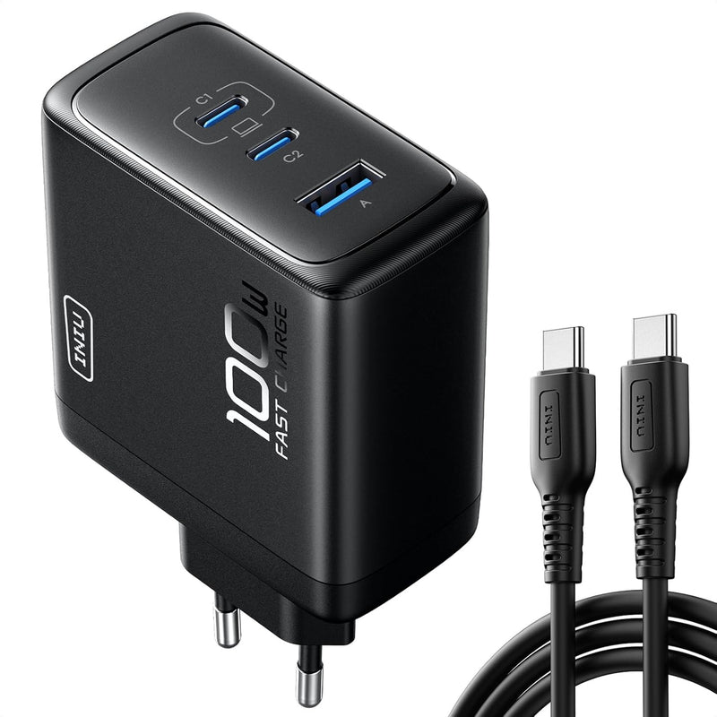 INIU 100W USB C SchnellLadegerät, (GaN Ⅲ) 3 Ports Laptop Netzteil PD PPS ladegerät Fast Charger, Kom