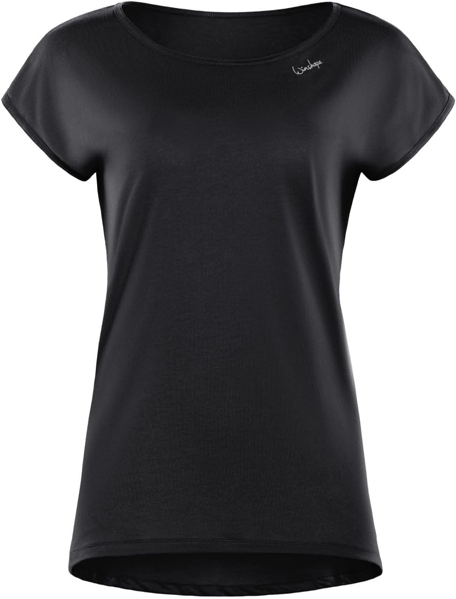 Winshape Damen Ultra leichtes Modal-Kurzarmshirt mit abgerundetem Saum MCT013 M Schwarz, M Schwarz