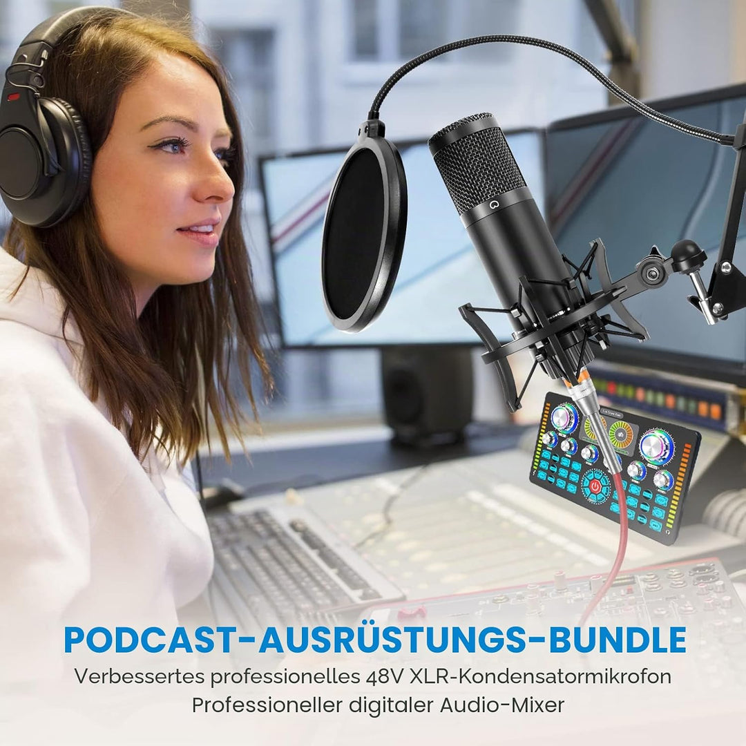 Audio-Schnittstelle,Live-Soundkarte mit XLR, 48V Phantomspeisung, Sprachwechsel, ideal für Podcastin