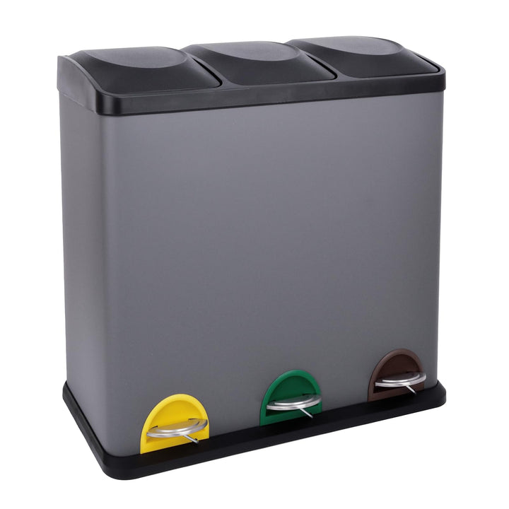 SVITA TC3X20 Treteimer 60 Liter Grau 3x20L Edelstahl dreifach XXL Abfalleimer 3er-Mülleimer Mülltren